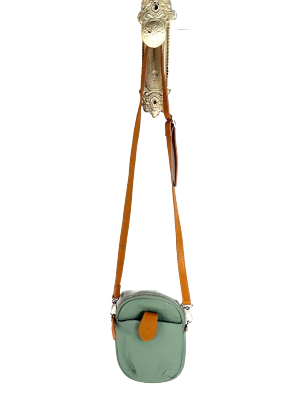 DIVINA FIRENZE Crossbody "Amanda" Pebbled Italian Leather Grape Leaf Green